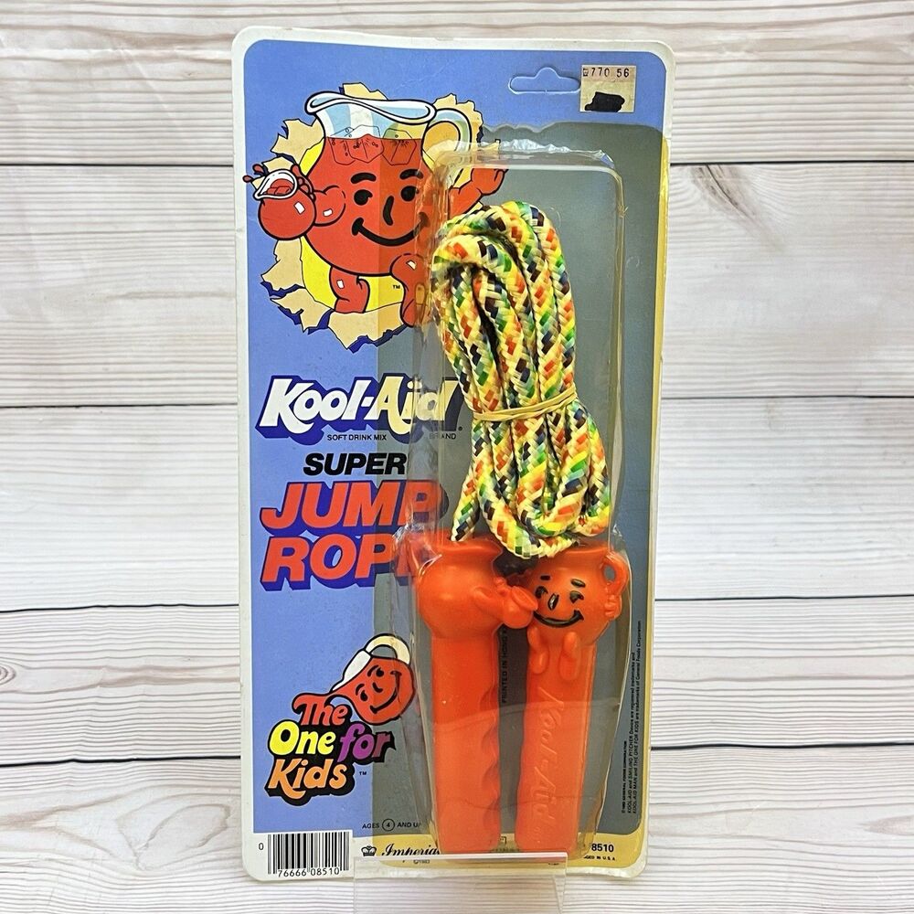 Vintage 1983 Kool-Aid Man Super Jump Rope Imperial Toy Red Plastic Handle NOS